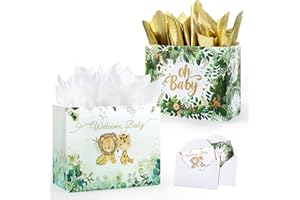 YANGTE 2 Pack 13" Large Baby Gift Bag for Baby Shower, Reusable Non-Woven Baby Gift Wrap Bags with Tissue Paper and Greeting Card for Boy and Girl Baby Shower Party