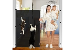 STCOCKIS 55" Extra Tall Cat Gate for Stairs - No Jump, 55" Wide Retractable Baby Gates Outdoor Retractable Gate Indoor Mesh Baby Gate Retractable Pet Gate, Extra Tall Pet Gate Tall Dog Gates for Doorways/Black