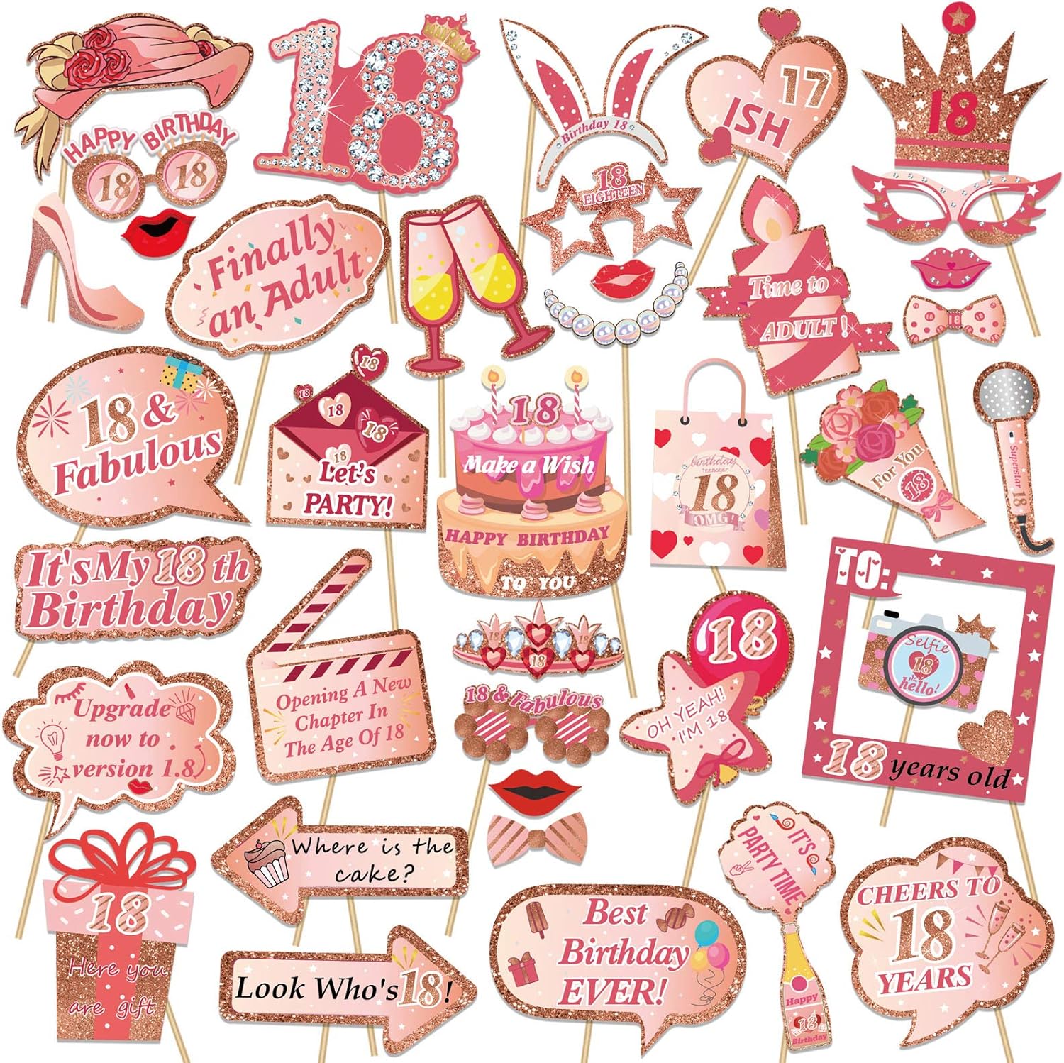 Droles 18e Anniversaire Fete Photo Booth Props Accessoires De Decoration Pour Fille 39 Pieces Howaf Oro Rosa 18 Ans Accessoires Photobooth Danniversaire Loisirs Creatifs Fournitures De Loisirs Creatifs Loclic Com