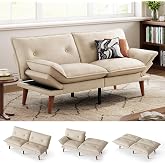 LINSY HOME Futon Sofa Bed, 70" Chenille Futon Couch with Adjustable Backrest Armrest, 3 in 1 Convertible Comfy Loveseat Sleeper Sofa Bed for Small Spaces Dorm Room Apartment Home Office(Khaki)
