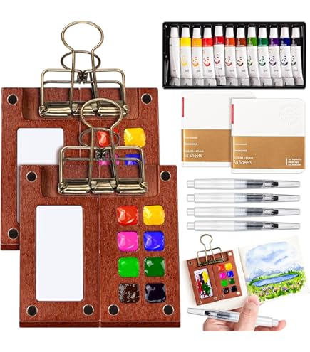 thumbnail interactive-video image 1 of Facdiary Mini Travel Watercolor Set Pocket Artist Watercolor Travel Set Grid Palette Box Sketch Book Brush Pens With Binder Clips For Painters Artists Students 1 of 9