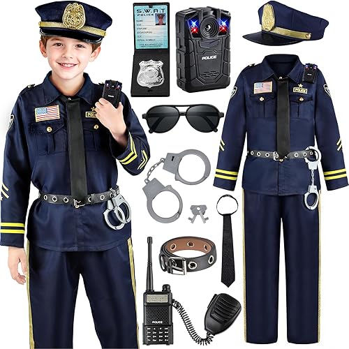 Police Costume for Kids, Police Officer Costume for Boys & Girls with Uniform and Accessories, Halloween Costumes for Kids Boys, Toddler Dress Up Cop Outfit Set for Halloween Career Day M