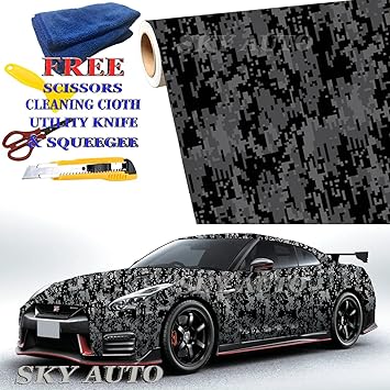 Amazon Com Sky Auto Inc Digital Black Gray Camouflage Vinyl Car Wrap Film Sheet Free Cutter Cleaning Cloth Scissors Squeegee 25ft X 5ft 300 X 60 Automotive