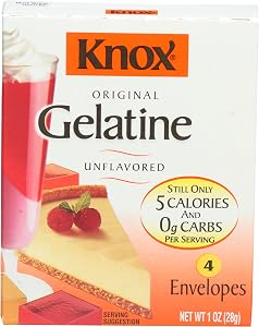 Knox Gelatine, 4 ct. Packets, Original Unflavored | Zero Carbs & 5 Calories, Unflavored Gelatin, Plain Gelatin for Desserts, 