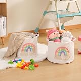 INough Cotton Rope Toy Storage Basket with Rainbow Decor 13in Dia 10.2in H view 2