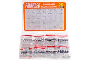 PANMILED 35 Values 500 Pcs Rectifier Schottky Diode Kit 1N4001 1N4002 1N4003 1N4004 1N4005 1N4006 1N4007 1N4148 1N5401 1N5404 1N5408 1N5817 1N5819 FR107 FR207 HER107 HER207 SR160 SR360 SR2100 SR5100 6A10 10A10