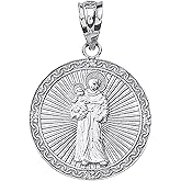 Claddagh Gold .925 Sterling Silver Cubic Zirconia 1” Saint Anthony Pray for Us Round Engravable Pendant Necklace - Choose Pendant Only or Necklace Chain Length