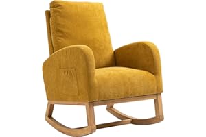 Dolonm Rocking Chair Mid-Century Modern Nursery Rocking Armchair Upholstered Tall Back Accent Glider Rocker for Living Room (Yellow)