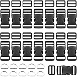 BTNOW Plastic Side Release Buckles 15 Pieces 1 Inch Flat Shape Brand 15 Pieces Tri-Glide Slides for 1 Inch Webbing Strap