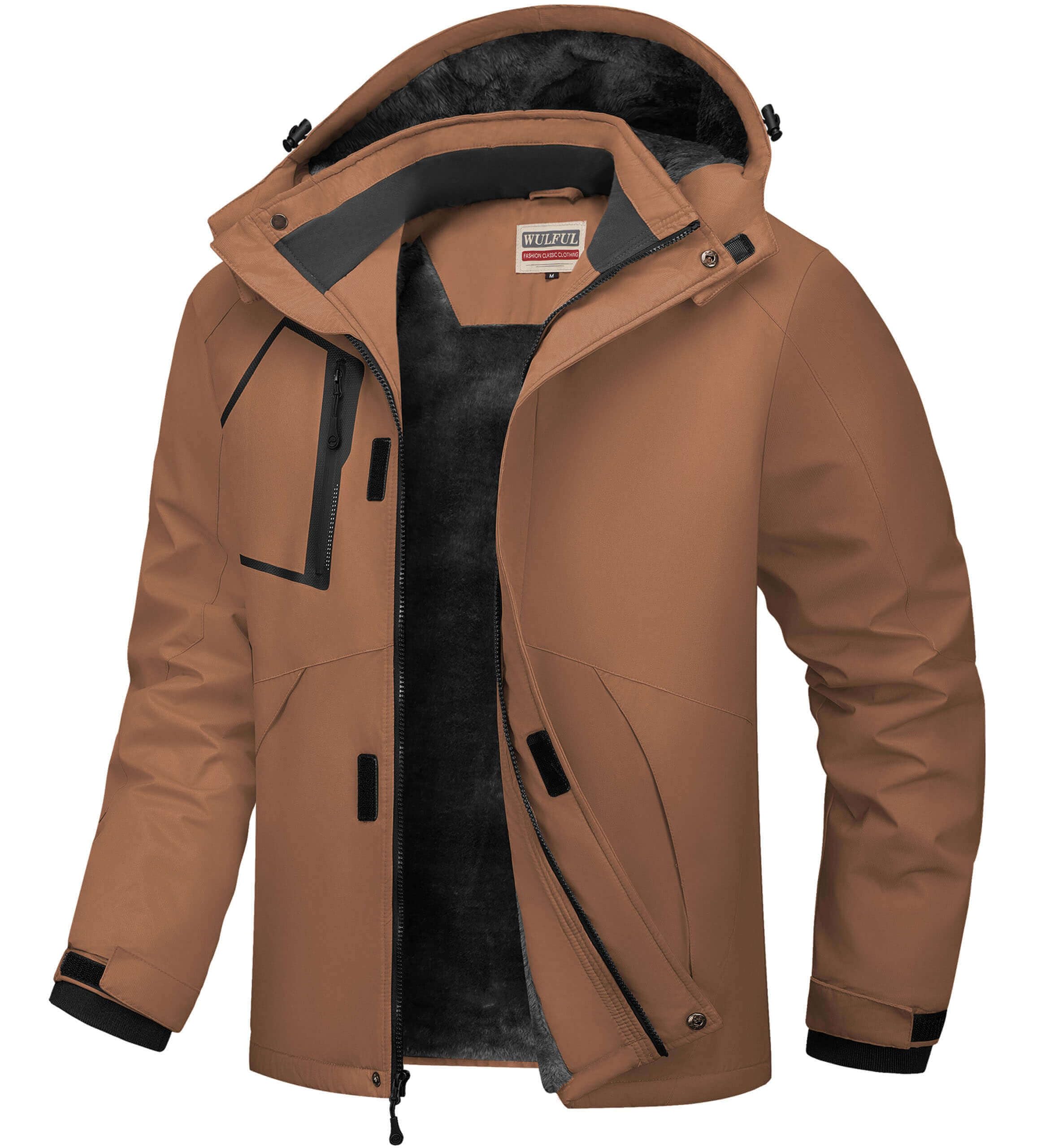 WULFUL Men's Waterproof Ski Jacket Warm Winter Coats Windproof Winter Jackets for Men Fleece Lined Windbreaker with Hood Image