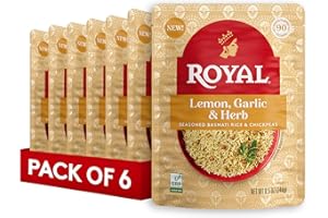 Royal Lemon, Garlic, and Herb Basmati White Rice and Chickpeas - Ready to Heat Basmati Rice - (6 Pack) 8.5 oz Microwaveable Pouch