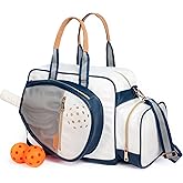 Net & Style Pickleball Bag Women Stylish Tote Large Capacity Paddle Holder Shoe Compartment Elegant Lightweight Design Durable Zipper Pockets Fence Hook White Navy Court Gym Travel Organizer