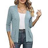 Bettysays Women's 3/4 Sleeve Cropped Cardigan Sweater Elegant Shrugs for Women (X-Large,Light Blue)