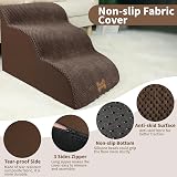 Nepfaivy 3-Step Dog Steps for Bed Non-Slip Foam 60x40x40cm Brown view 4