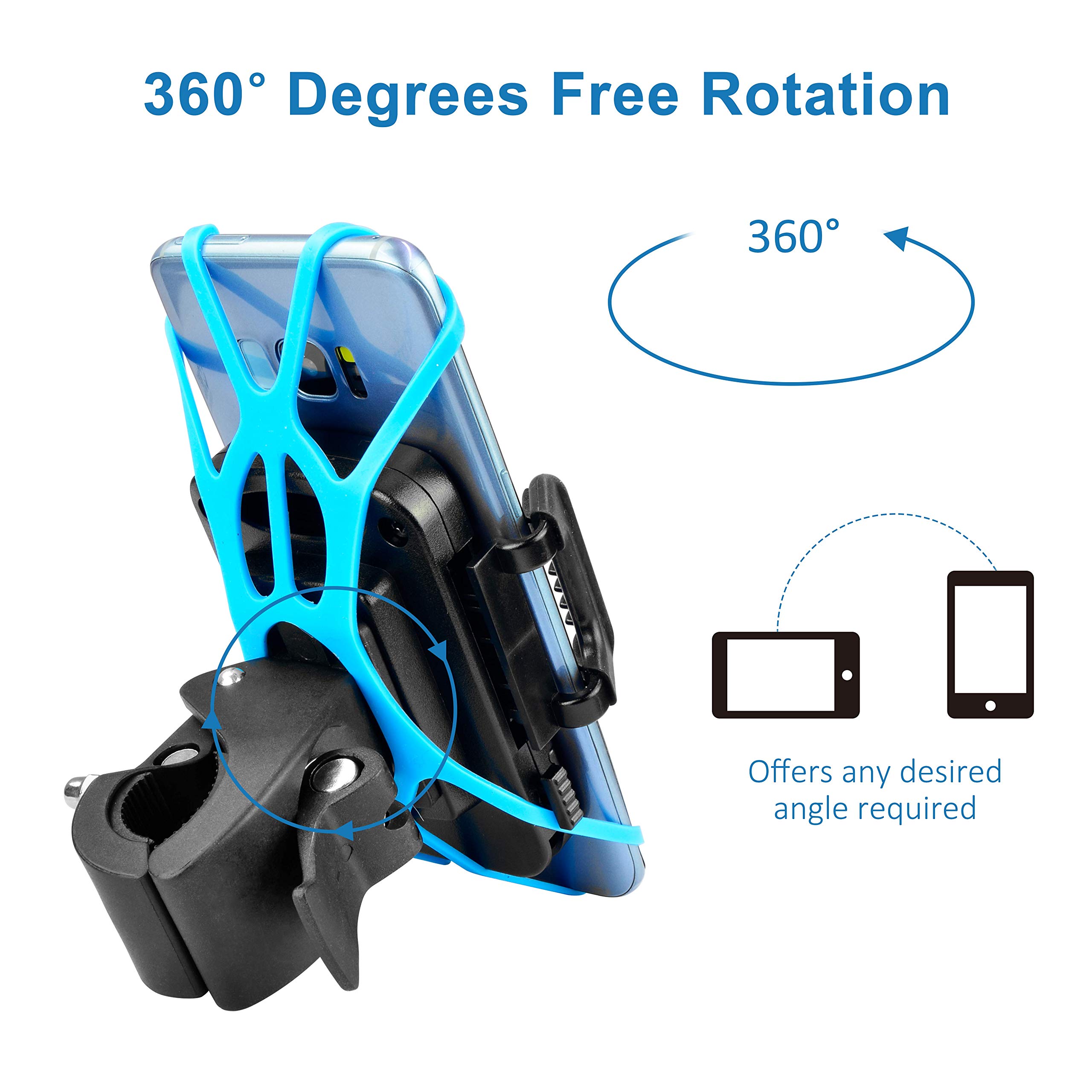 PREMIUM Bike Phone Holder Mount - Universal Mounts for Bicycle, Motorcycle, Motorbike, Moped, Scooter, Pram - All Handlebars & 360° - AntiShake & NonSlip - 3.5 to 6.5 Inch Smartphone - Waterproof
