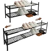 Long Expandable Metal Shoe Rack for Closet, Entryway, Garage, 2-Tier, Black | 34.6-45.6"Adjustable Shoe Storage Organizer with Modular Design Shelves, Shoe Stand Holder Fits Small Spaces, Dorm, Stackable
