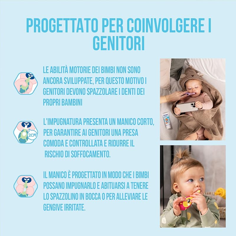 Jordan ® | Step 1 Baby Spazzolino da denti per bambini da 0 a 2 anni | Lo spazzolino originale per bambini con setole extra morbide e morbido massaggiagengive per gomme e Easy Grip | confezione da 2