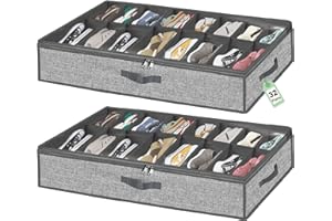HOMYFORT 32 Pairs Shoe Organizer Under Bed, Underbed Shoe Storage Boxes Bins, Organizador De Zapatos, Extra Large Zapateras Organizer, Grey, Set of 2