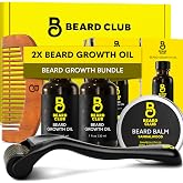 The Beard Club Enhanced Beard Growth Kit - Derma Roller, Beard Growth Oil (2PK), Sandalwood Beard Balm, Comb - Gift Set