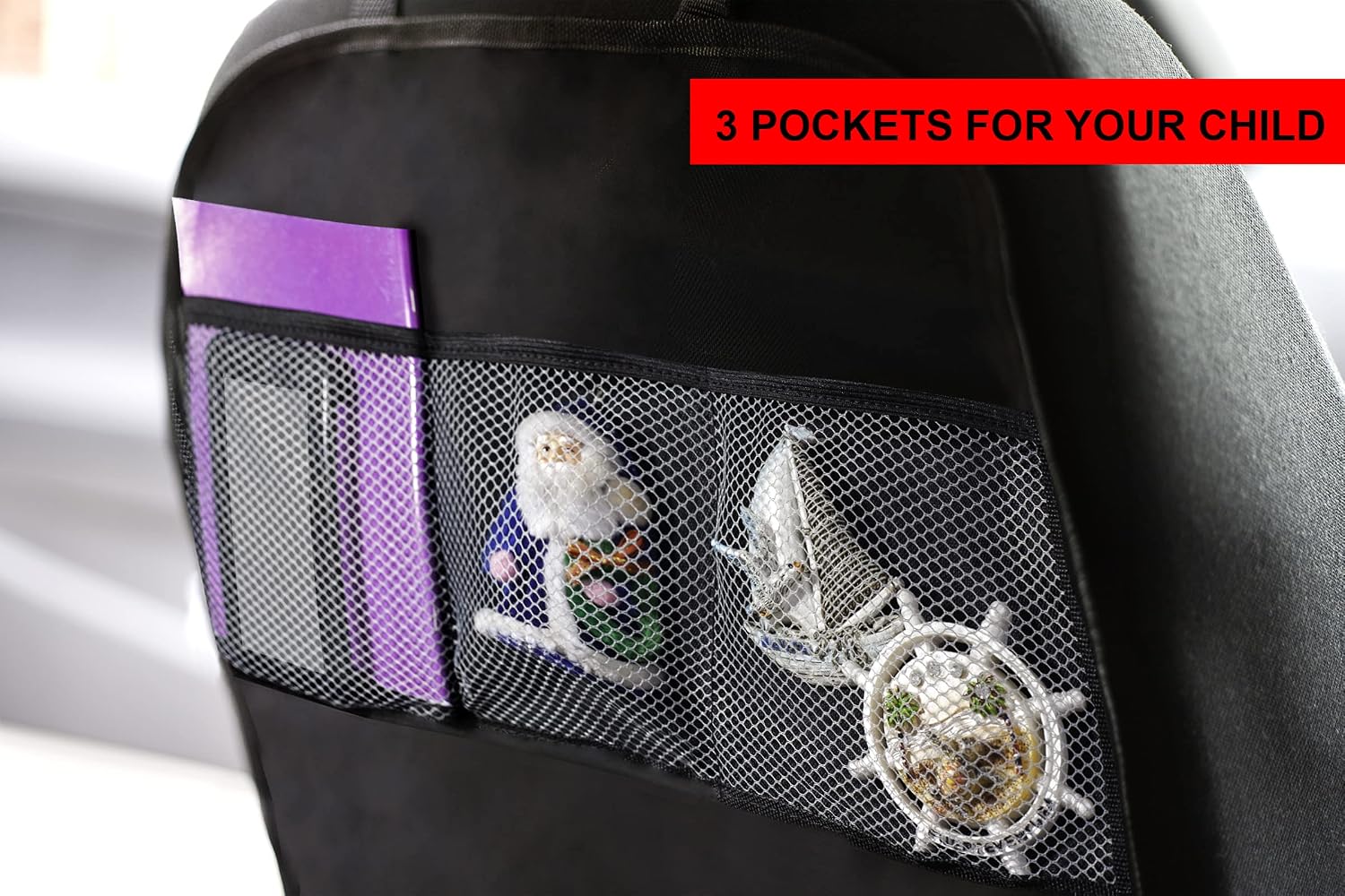 ADEPTNA ® 2 Pack Car Organizers Kick Mat Car Seat Protector Cover 3 Mesh Pockets Toy Storage Organiser Kids - Image 3