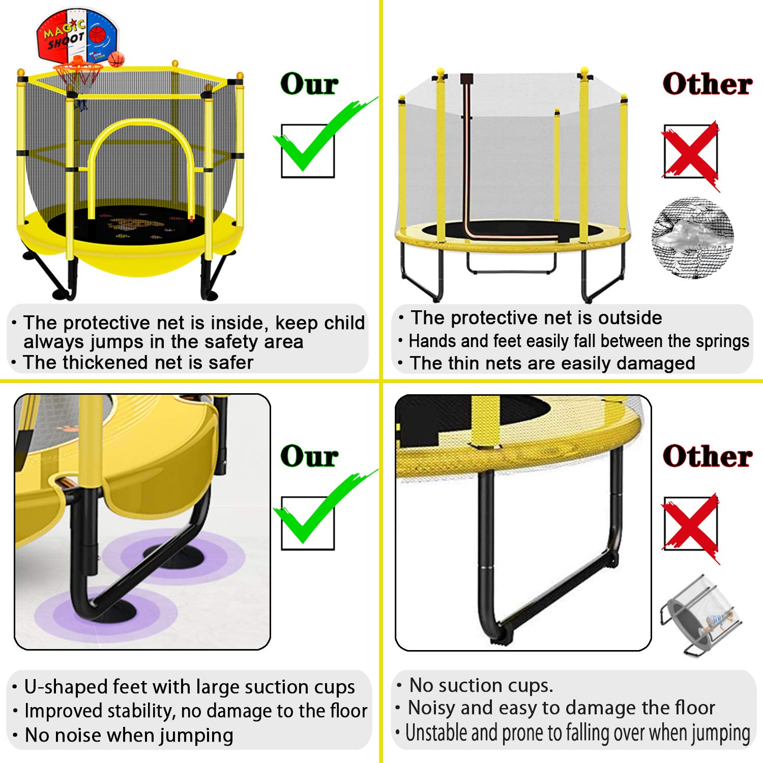 Trampoline for Kids - 5FT Indoor & Outdoor Mini 60" Toddler Recreational Trampolines with Net, Small Trampoline with Enclosure, Basketball Hoop, Birthday Gifts for Boy and Girl, Baby Toys