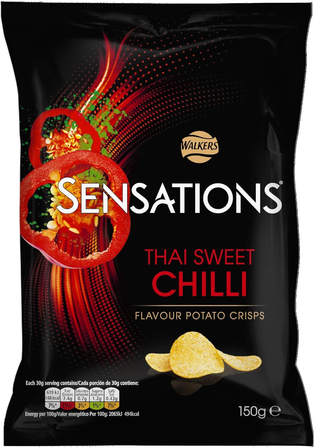 Sensations Thai Sweet Chilli Thick Cut Vegetarian Potato Crisps, Sharing Bag 150 g (Case of 12): Amazon.co.uk: Grocery