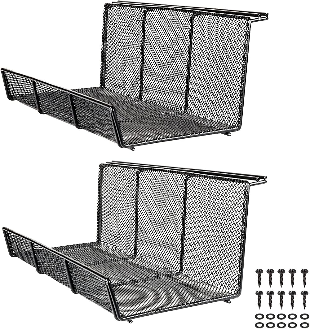 Univivi 2pk Under Desk Cable Management Tray Metal Wire Basket Organizer Black