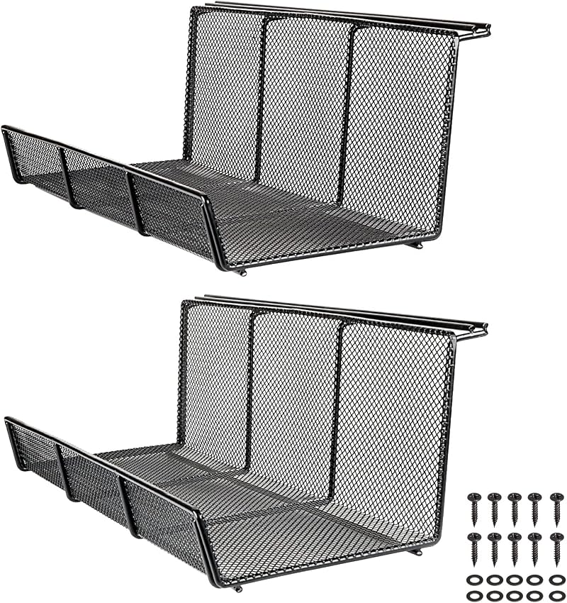 Univivi 2pk Under Desk Cable Management Tray Metal Wire Basket Organizer Black