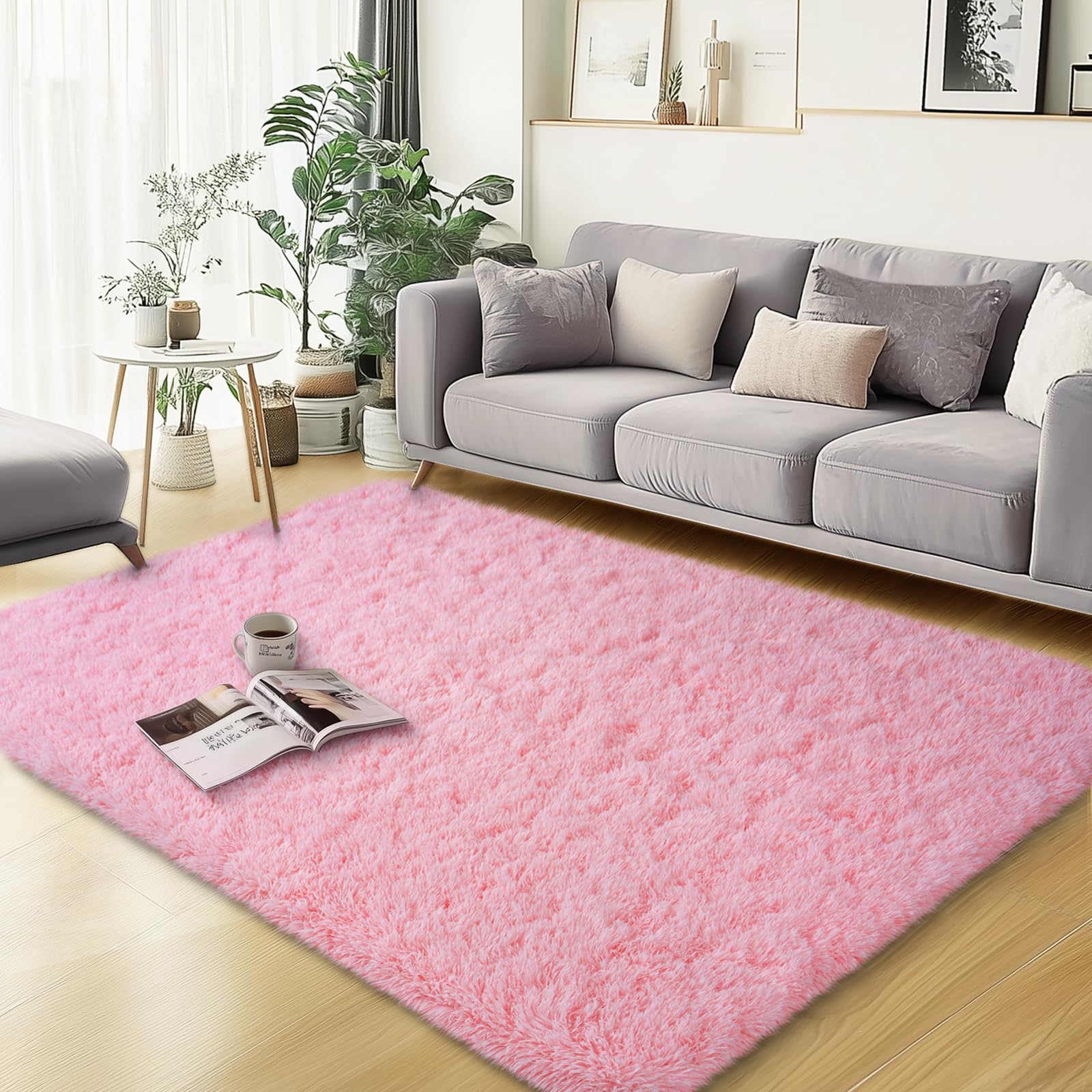 Photo 1 of qulint Pink Area Rugs for Bedroom, 3x5 Fluffy Soft Shag Rugs for Living Room, Small Fuzzy Plush Shaggy Carpets for Boys and Girls Dorm Room Home Decor (3ft x 5ft, Pink)