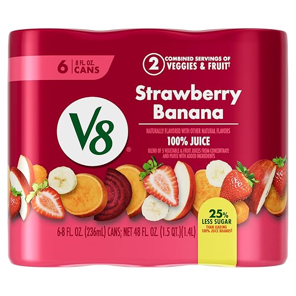 V8 STRAWBERRY BANANA 100% FRUIT AND VEGETABLE JUICE, 8 FL OZ CAN (6 PACK)