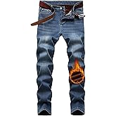 DISLANBO Mens Thermal Fleece Lined Winter Slim Fit Thickened Stretch Warm Denim Jeans