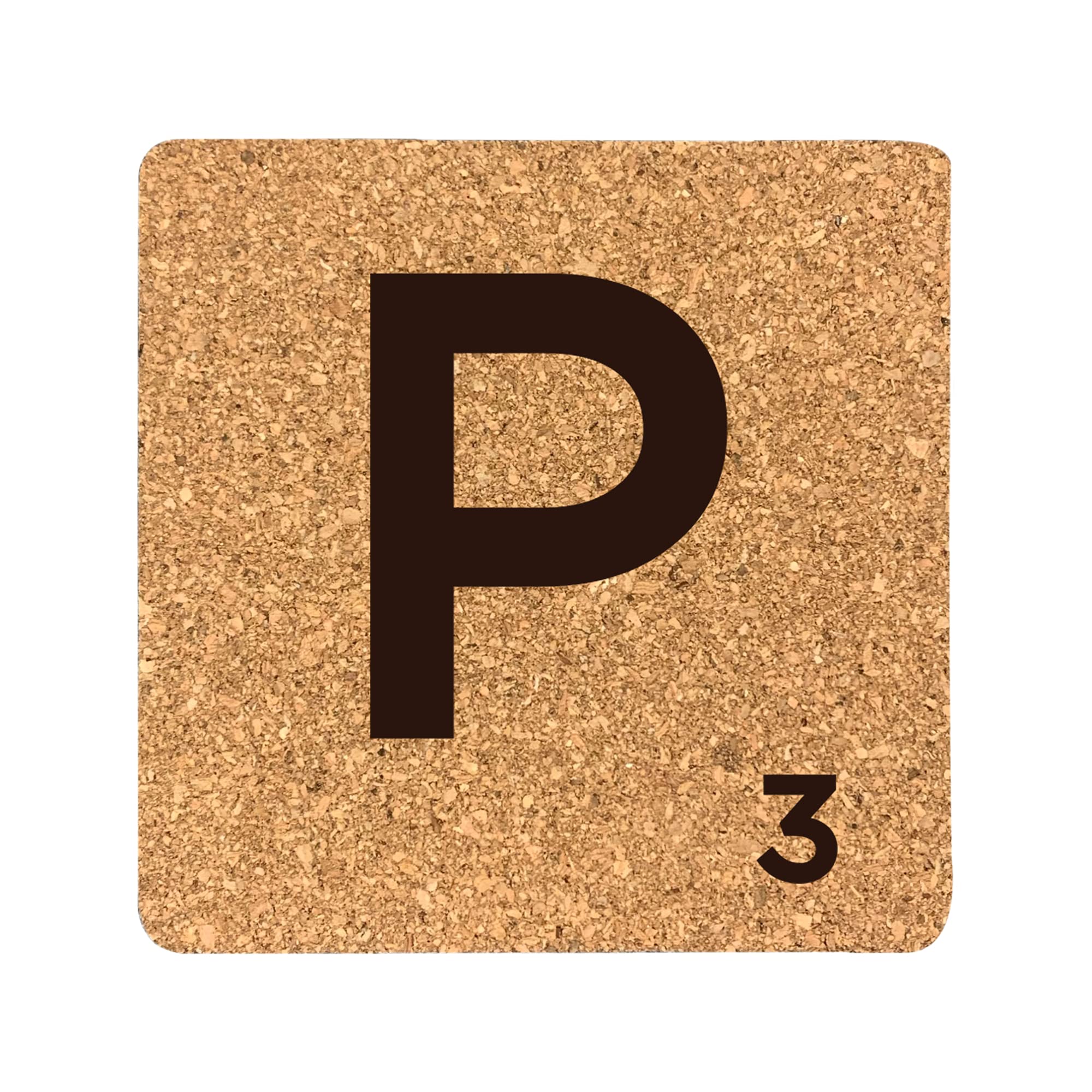 eBuyGB Scrabble Drinks Coasters, Square Cork Coaster, Individual Alphabet Letters, Scrabble Tiles with Score Marks - Personalise Your Own Scrabble Words (P) — image 1