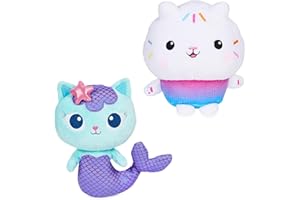 Gabby's Dollhouse, Purr-ific Plush Toys 2-Pack with Cakey Cat and Mercat, Kids Toys for Ages 3 and up