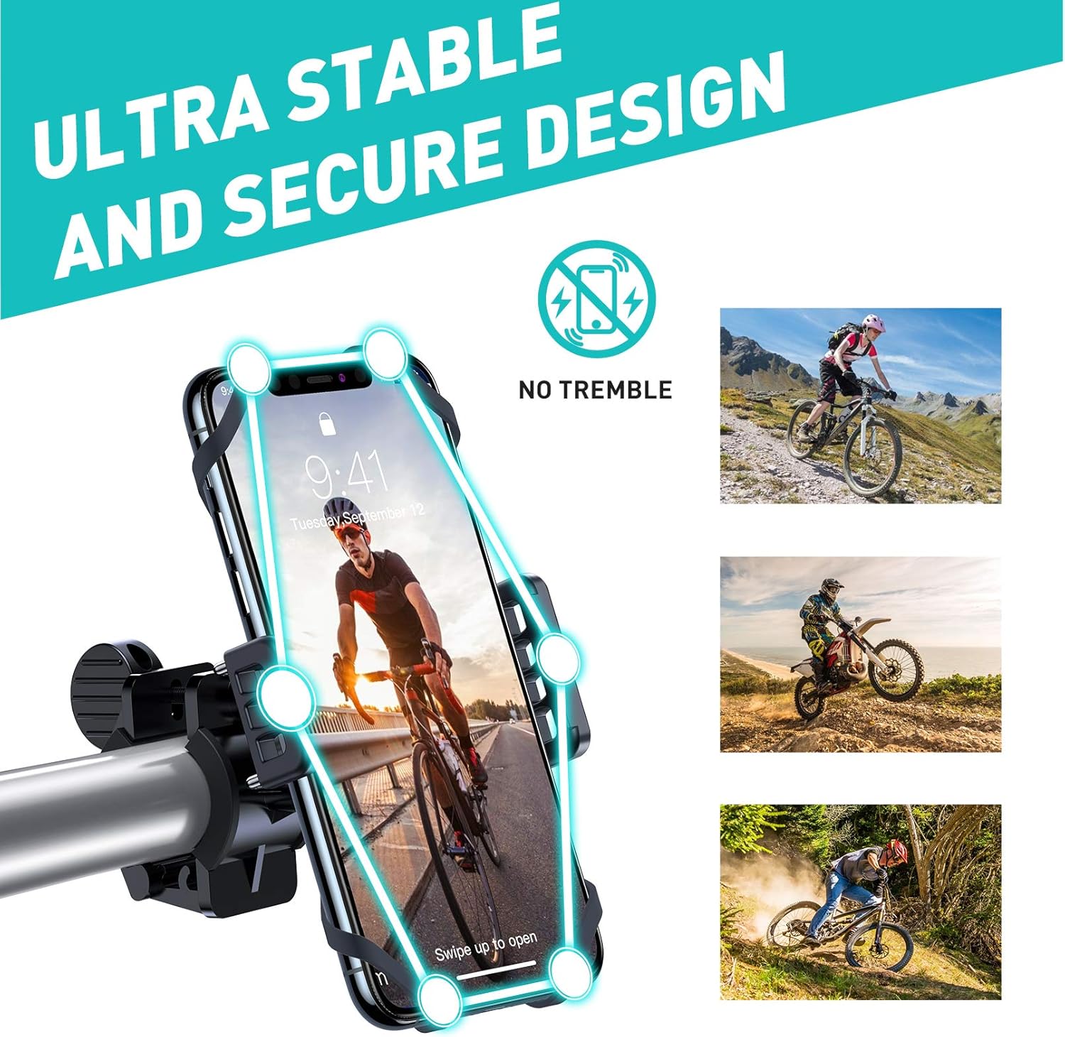 VICSEED Metal Bike Phone Mount [Ultra Stable & Anti Shake] Universal Motorcycle Phone Mount Cell Phone Holder for Bike Bicycle Mountain Handlebars Fit for iPhone 12 Pro Max 11 Galaxy S21 All Phones