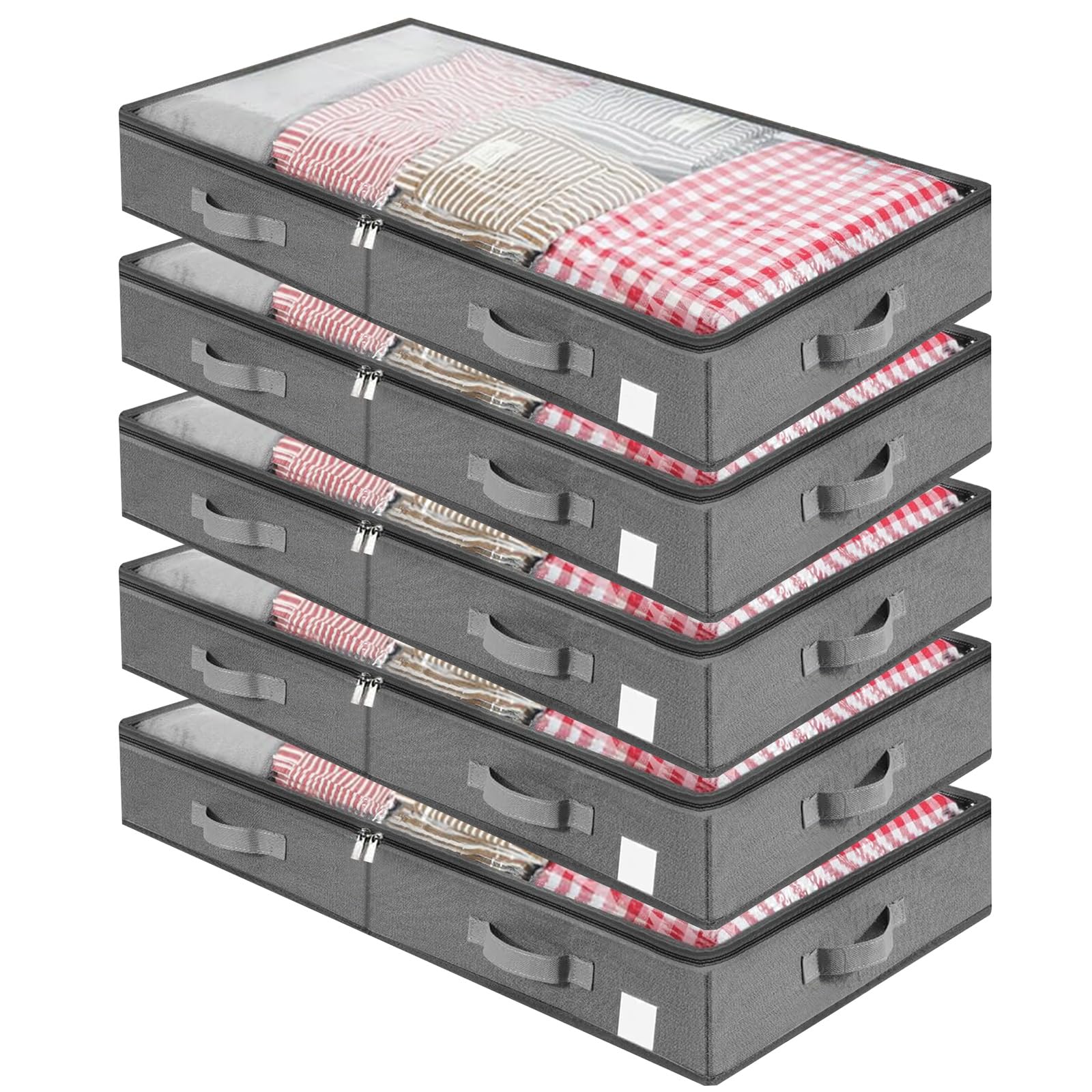 Photo 1 of Karida under bed storage,under bed storage containers,with Sturdy Sidewalls/Bottom and lids,for Clothes, Blanket, Pillows and Shoes underbed storage (Gray, 5 pcs)