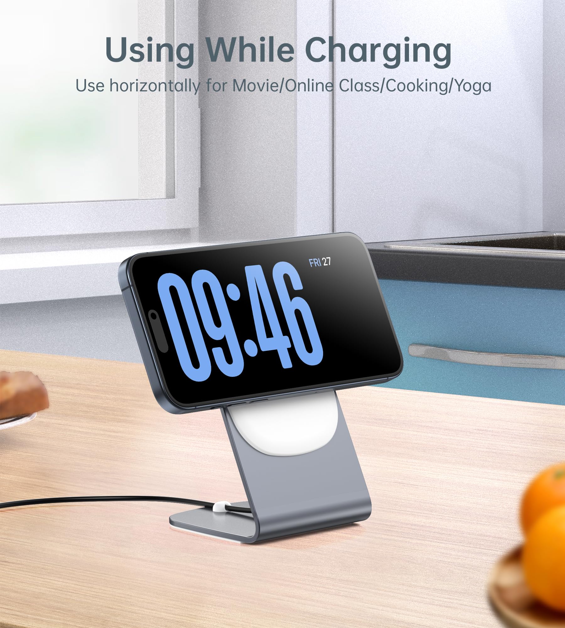 Magnetic Wireless Charger for iPhone 16/15/14/13/12 - Mag Charger+20W USB C Adapter, Fast Wireless Charging Stand/Pad with 5ft Cable for iPhone 16/15/14/13/12 Pro Max Plus Mini,Mag-Safe Charger-Gray