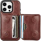KIHUWEY Compatible with iPhone 16 Pro Wallet Case Credit Card Holder, Premium Leather Kickstand Flip Hidden Magnetic Clasp Durable Shockproof Protective Cover for iPhone 16 Pro 6.3 inch (Brown)