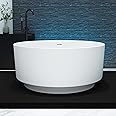 MEDUNJESS 49'' Round Soaking Bathtub Resin Stone Freestanding Bathtub Soaking Deep Tub Solid Surface Bathtub with Overflow and Pop-up drain in White