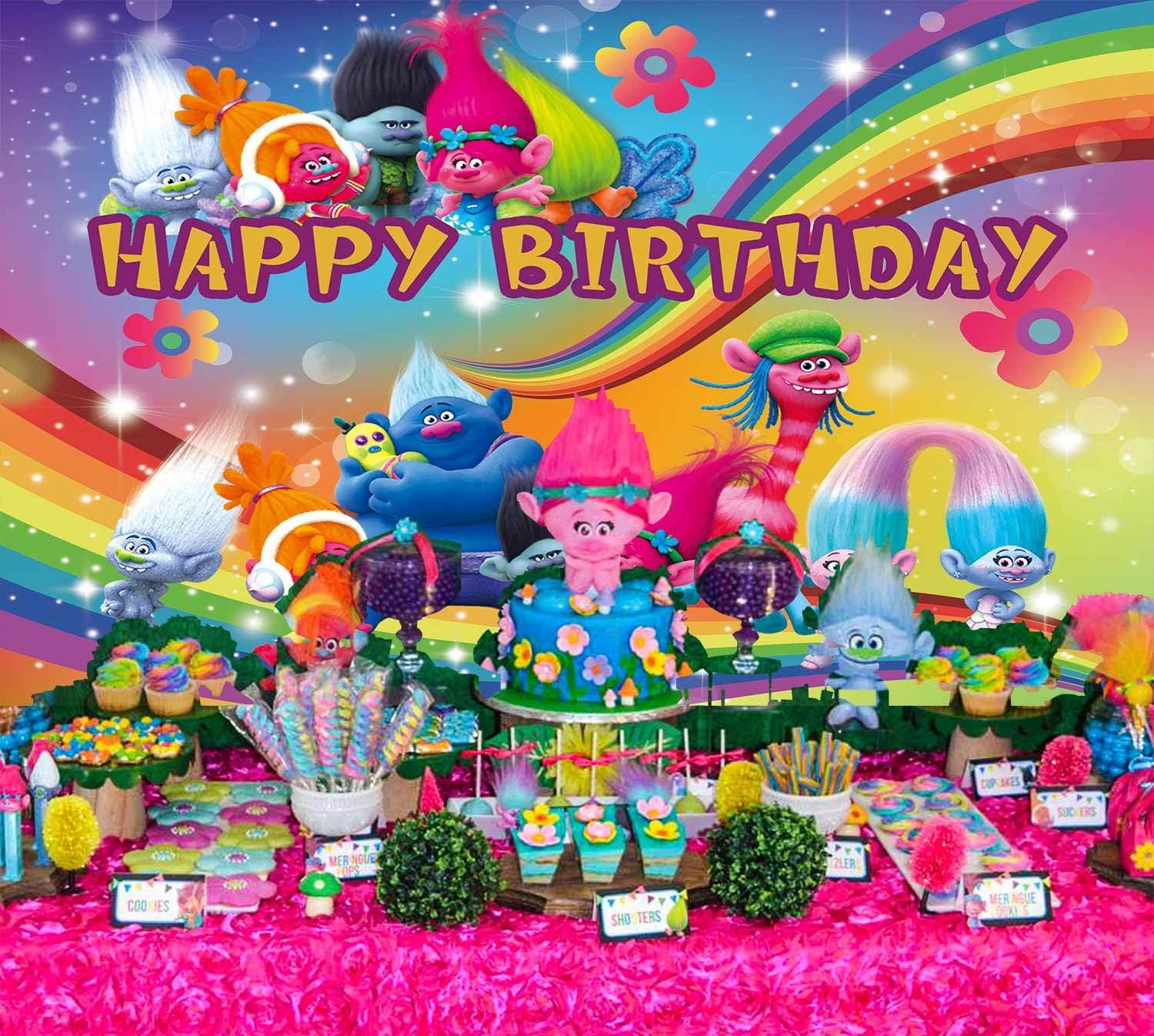 Lighting Studio Birthday Party Trolls Backdrop Poster Banner Background Photography Photo Booth Props Cartoon Trolls Poppy Animation Movies For Girl Camera Photo