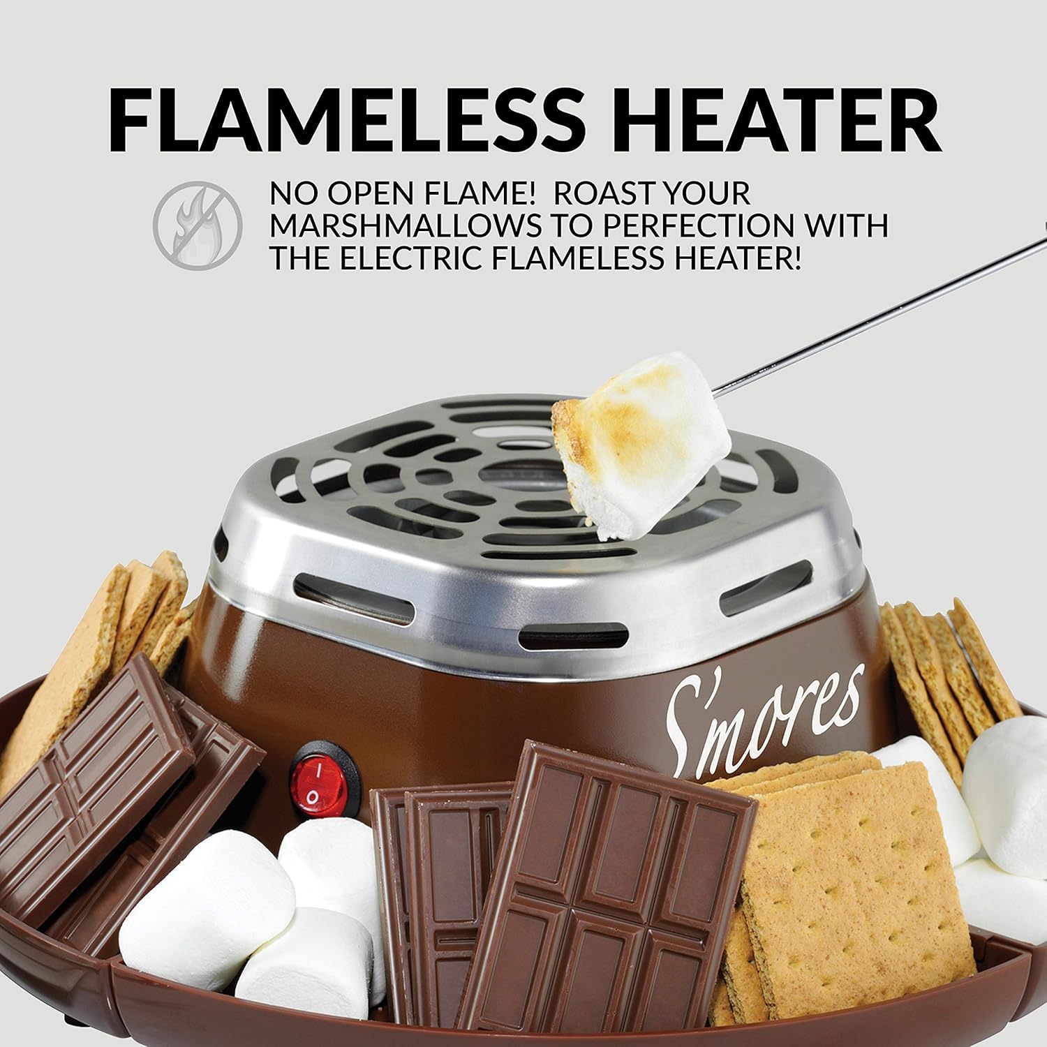 Nostalgia Indoor Electric Stainless Steel S'mores Maker with 4 Compartment Trays for Graham Crackers, Chocolate, Marshmallows and 2 Roasting Forks, Brown: Kitchen & Dining