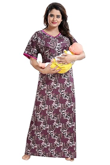 Women's Beautiful Print Feeding/Maternity Cotton Nighty/Night Gown.(Size:Free Length:54