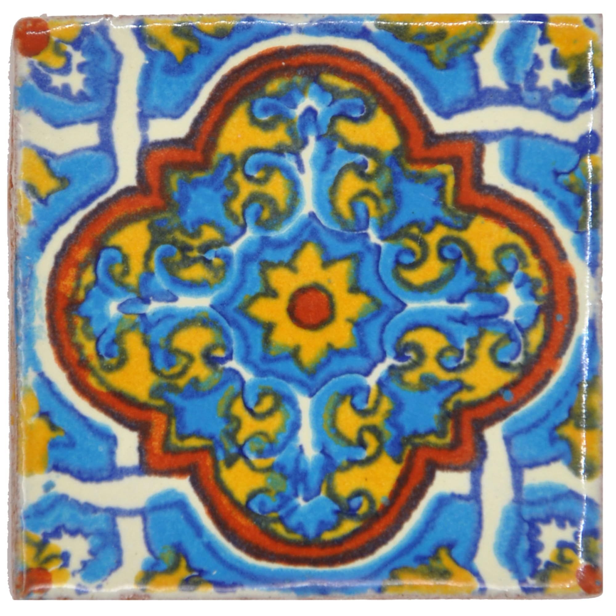 Tumia LAC Handmade Mexican Talavera Tile - Authentic Style Valentina Ceramic Tiles for Crafts, Backsplashes and Home Improvement - 10 Pack