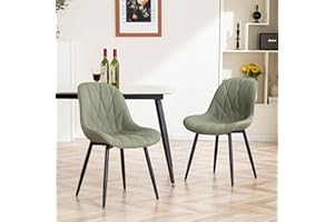 YOUNIKE Dining Chairs Set of 2, Olive Green Elegant Kitchen Chairs, Mid Century Modern Faux Leather Padded Dinner Chairs, Kit