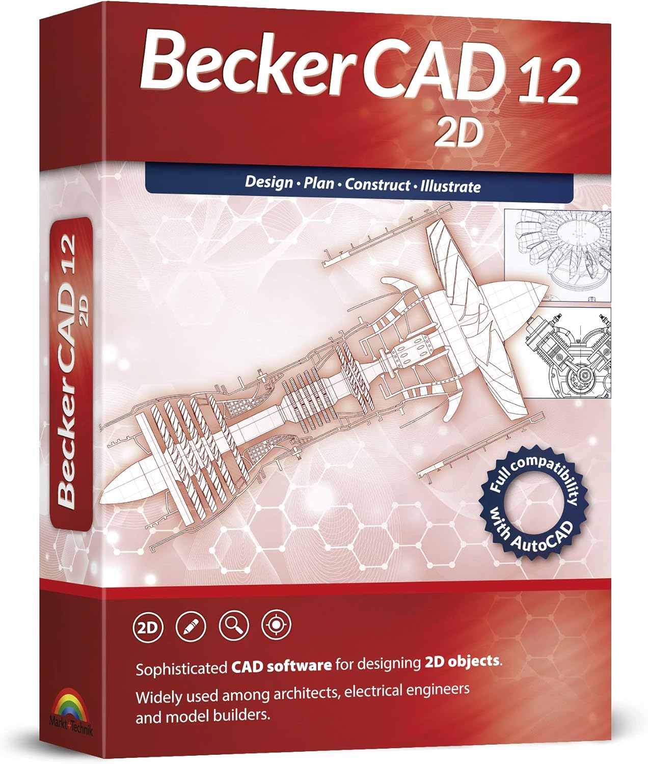 Becker CAD 12 2D, professional CAD software for 2D design and modelling, for 3 PCs, 100% compatible with AutoCAD, Windows 11