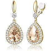 THUNARAZ Elegant Clip on Earrings for Women Sparkling Teardrop Dangle Clip Earrings Non-Pierced Rhinestone Cubic Zirconia Wedding Prom Jewelry 14K Gold and Silver Tone