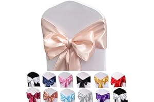 Maiangel Satin Chair Sashes Bows-50PCS Chair Ribbon Ties Back Sash for Wedding Party Events Banquet Chair Cover Decoration (Champagne)