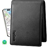 TopMade Mens Wallet with Smart Tracker, Genuine Leather Bifold Wallet Works with Find My App, 13 Cards High Capacity with ID Window, Cash Slot, Coin Pocket, RFID Blocking, GPS Wallet Tracker, Black