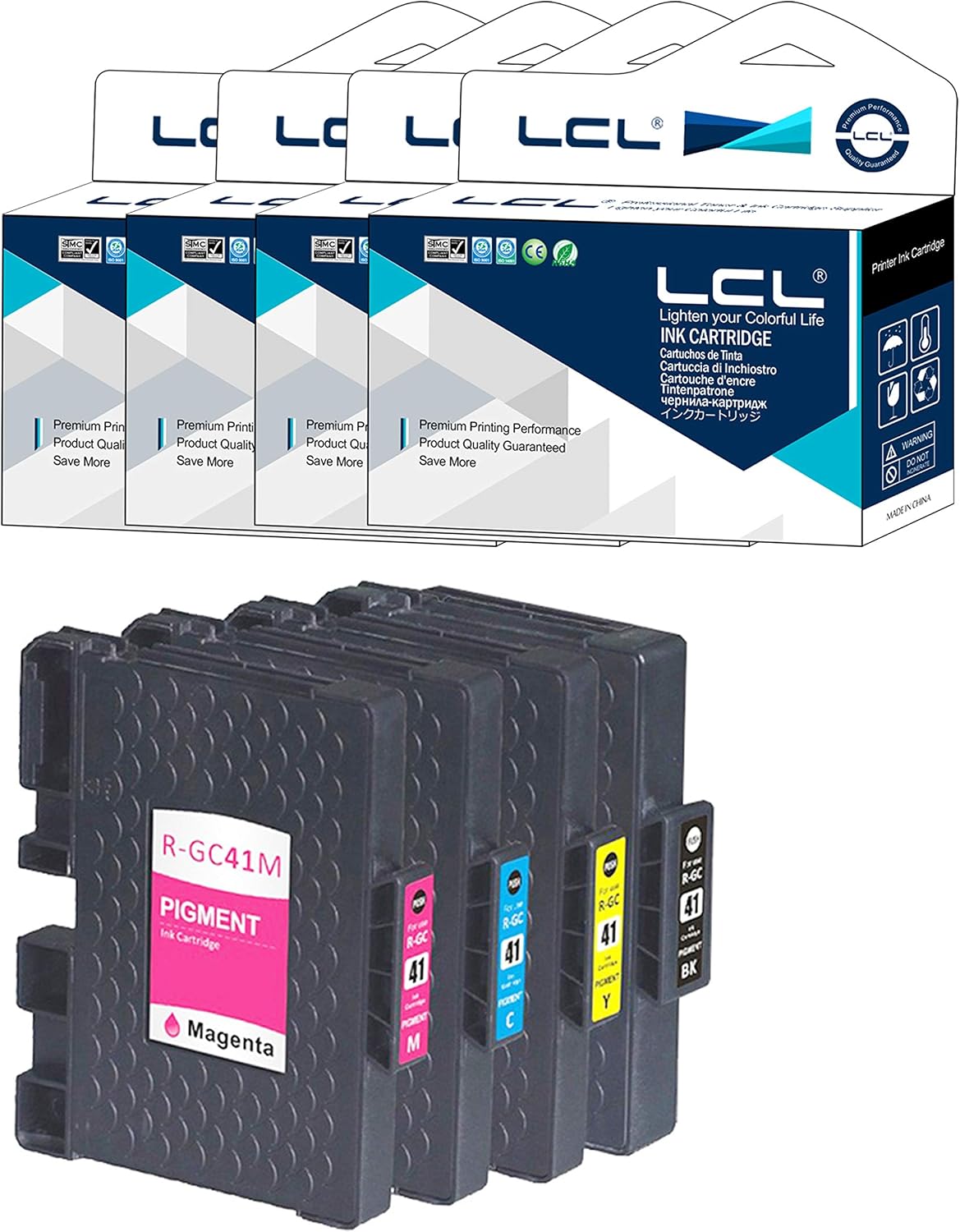 LCL GC-41 GC41 GC-41K GC-41C GC-41M GC-41Y Sublimation Ink Cartridge Compatible for RICOH IPSiO SG 2100 2010L 2100 7100 3100 3110SFNW SG K-3100DN SG3100 SG3120B SF SG3120B SFN (4PK KCMY)