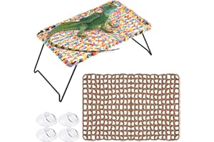 HOSUKKO Reptile Hammock Bearded Dragon Bed Lizard Lounger Summer Hideout Natural Seagrass Fibers Hammock Accessories for Reptile Geckos Anoles Lguanas, 9.8" x 5.9" x 4.5"