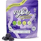 Vybe Daily Nootropic Gummies – 8-in-1 Mushroom & Adaptogen Brain Supplement for Focus, Energy, and Mood with Lion's Mane, Cordyceps, Reishi, Chaga, Ashwagandha (Blueberry, 60-Count)